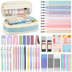 DazSpirit 62 Set de Papeterie Aesthetic avec Trousse Pliable, 12 Surligneurs Pastel, 4 Stylos Effaçables, 5 Stylos Gel, 6 Porte-mines, Notes Adhésives – Fournitures Scolaires pour Étudiants (Bleu) (YouDL, neuf)