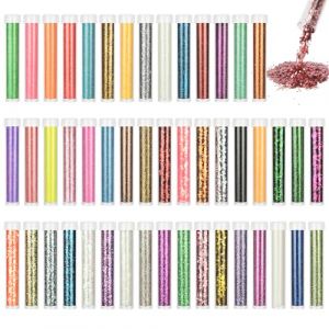 Alaoo M&eacute;lange de paillettes grossi&egrave;res et fines, 48 Couleur Fines Paillettes Loisirs Creatifs, M&eacute;lange de paillette iris&eacute;es, Poudre de Paillette pour le visage, le corps, les yeux, les ongles (Alaoo, neuf)