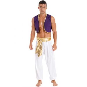 Oyolan Homme Costume Prince Arabe D&eacute;guisement Arabe Roi Pantalon Sarouel et Gilet sans Manches Cosplay Carnaval Halloween F&ecirc;te Tenue E Or L (Oyolan EU, neuf)