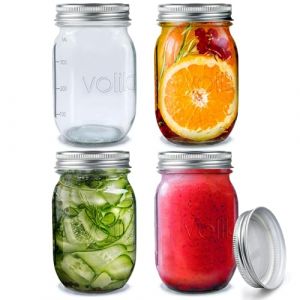 volila Mason Jar avec Couvercle - 490ml (Paquet de 4) Bocal en Verre avec Couvercle Pour Joint Herm&eacute;tique - Bocal en Verre pour Overnight Oats Jar, Bocaux &agrave; Pickles & Bocaux en Verre Conserve (Rivero products, neuf)