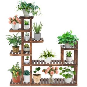 Étagère pour plantes d'extérieur en bois, porte pots verticaux à 6 étagères, supports multifonctionnels pour plantes, porte-pots, plante support intérieur, 75 x 25 x 140,5 cm (Homasis, neuf)