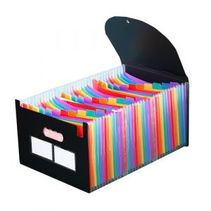 LIMEQKI Trieur Document 37 Compartiments A4, Porte Document Avec Color&eacute; Organiseur Organisateur De Bureau Classeur Trieur Rangement Dossier Classement Papier Administratif (Noir avec Couvercle) (DTRainbow, neuf)