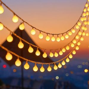 Kiuiom 10M 100 LEDs Guirlande Lumineuse Sph&eacute;rique &agrave; LED,LED Globe Guirlande Lumineuse avec 5 Crochets,Aliment&eacute; par Batterie,Blanc Chaud,Id&eacute;ale pour Chambre &agrave; Coucher,Sapin de No&euml;l,F&ecirc;te de Jardin (JOPPR, neuf)