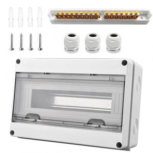 Coffret Electrique Etanche, Coffret Electrique Etanche Exterieur IP65 15 Modules, avec 7 Bornes, 3 Connecteurs, pour une Utilisation à l'extérieur, Sites Industriels, Postes de Charge (15 Modules) (QICE-EU, neuf)