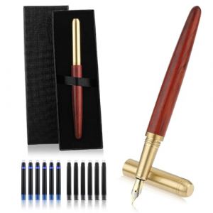 cobee Ensemble de stylos-plume en bois fabriqués à la main - Stylo-plume vintage de luxe - Pointe fine de 0,5 mm - Stylo d'écriture lisse avec 12 cartouches d'encre de 2,6 mm et coffret cadeau - Pour (Liige, neuf)