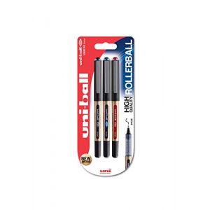 uni-ball Eye Broad UB-150-10 Lot de 3 stylos roller à pointe 1 mm Encre assortie Noir Bleu Rouge (Ponera, neuf)