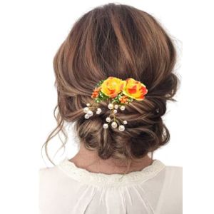 vanity glam Épingle à cheveux avec perles artificielles - Motif floral - Pour femme et fille - Jaune (InfinitEkart, neuf)