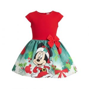 Disney Minnie Mouse Robe de No&euml;l pour Filles, Robe Manches Courtes Motif No&euml;l, Tailles 3 &agrave; 8 Ans (FR/ES, &Acirc;ge, 3 Ans, Taille Normale, Multicolore) (La Esencia, neuf)