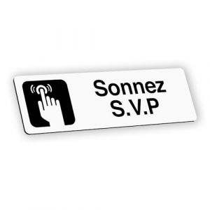 Plaque signalétique gravée autocollante Sonnez S.V.P - blanc écriture noire - format 12x3,7 cm (my-goodprice, neuf)