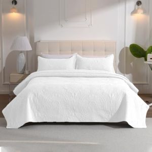 DUJUIKE Couvre-Lit 2 Personnes 220x240cm, Couette Courtepointe Légère, Couverture De Lit à Motif Tournesol, Peut être Utilisé comme Housse De Canapé Drap De Lit, Convient Au Lit Et Au Canapé (Blanc) (Pulchlla, neuf)