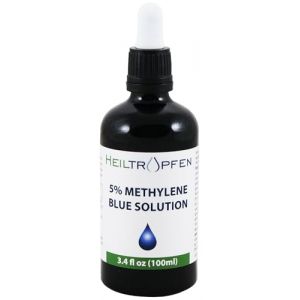 Solution de bleu de méthylène à 5% - 100 ml | Concentration la plus élevée |Ultra Haute Pureté USP - Testé par un tiers | Sans formaldéhyde | Methylene Blue | Bouteille en verre | Heiltropfen® (Heiltropfen Lab. LLP, neuf)