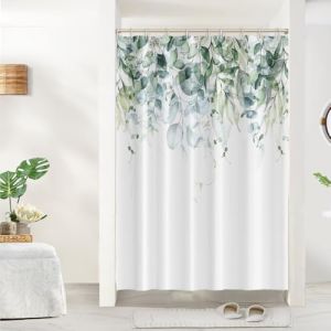 Uiiooazy Rideau Douche Anti Moisissure, Rideau de Douche 150x200cm Vert Feuilles d'eucalyptus Bleu Aquarelle Rideaux de Baignoire Tissu Lavable Imperm&eacute;able Rideaux Salle de Bain avec 10 Crochets (dongguibinjingpinxiaodianpu, neuf)
