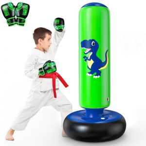 QPAU Sac de Boxe pour Enfants, Sac Boxe Gonflable Pied pour 3-8, Cadeaux pour Gar&ccedil;Ons et Filles, Debout pour Enfants Set pour Pratique du Karat&eacute;, Taekwondo (Bleu, 48 inch) (ZHENYIDA-US, neuf)