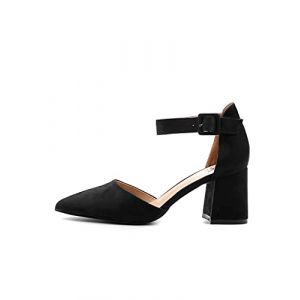Rio Fiore Escarpins, Escarpins à Talons, Chaussures à Bride Cheville, Noir Velours, 7 cm Talon Bloc, Textile, Femme Escarpins, A0H1877-A0142-1 (Noir Microfibre, 38 EU) (United Brands, GmbH, neuf)