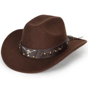 HilyBony Chapeau de cowboy occidental pour femmes et hommes - Chapeau Fedora classique &agrave; large bord avec boucle de ceinture, L (wodege, neuf)
