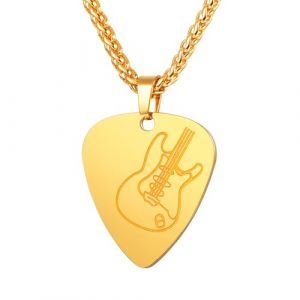U7 Collier Homme Femme Musique Plaqué Or avec Pendentif Médiator Guitare Pick Shape Necklace - Collier Mediator (HMDEU, neuf)