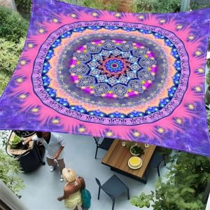 Hiseng Voile d'Ombrage Imperméable Triangulaire, Imprimé Mandala Voiles d'Ombrage pour Patio Toile Ombrage Exterieur avec Corde 95% de Protection UV Toile Solaire pour Jardin (Violet,150x150cm) (Hiseng, neuf)
