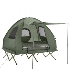 SoBuy Tente Sur&eacute;lev&eacute;e avec Lit de Camping pour 2 Personnes Tente de Camping Pliable 4en1 avec Lit en Alu, Sac de Couchage, Matelas Gonflable, Sac de Transport Charge Max. 180 kg Verte OGS61-L-GR (SoBuy-Shop-FR, neuf)
