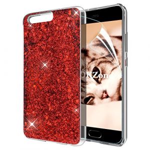 OKZone Coque Huawei P10, Mince &Eacute;tui en Silicone Souple Paillette Strass Brillante Bling Bling Glitter de Luxe,Flexible Plein-Corps TPU Bumper Housse Etui de Protection pour Huawei P10 (Rouge) (OKZone EU Store, neuf)