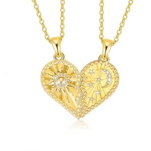 2 Pi&egrave;ces Collier d Amitie pour 2 Filles, Collier Soleil et Lune pour Dames, Coeur Separable Pendentif, avec Pendentif Soleil Lune et &Eacute;toile Grav&eacute;s, Cadeau D'anniversaire pour Les Meilleurs Amis (Bcwerxu, neuf)