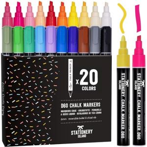 STATIONERY ISLAND Stylo Craie Pour Tableau Noir Effacable, Marqueur Craie Effacable, Feutre Craie pour le Verre Fenêtre, 6MM Lot de 20 (Stationery Island, neuf)