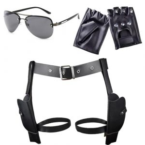 Holster Cuisse Pistolet Western Holster Ceinture Lunettes de Soleil Punk Noir Gants Cuir Mitaines D&eacute;guisement Film Aventurier Sexy Femme Carnaval Halloween (crsqx, neuf)