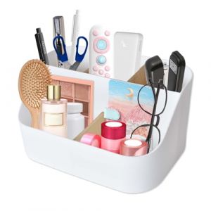 DecorDwell Organisateur de Bureau Multifonctionnel, Rangement en Plastique avec 5 Amovible Compartiments, Multim&eacute;dia Organiseur pour Papeterie Livre Dossiers Ciseaux, Blanc (xuwendy, neuf)