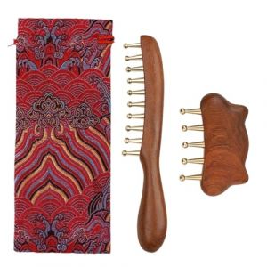 Peigne De Massage Du Cuir Chevelu, Avec Dents Larges, 18,8x3,6x1,9cm, Peigne De Massage En Bois De Santal, Brosse M&eacute;ridienne De T&ecirc;te, Portable Et Polyvalente, Pour Femmes Et Hommes (lincik, neuf)