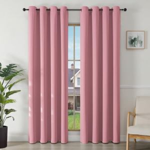 Joydeco Rideau Occultant 2 Pi&egrave;ces L 140 x H 220, Rideau Thermique Isolant Rose Anti Chaleur Tenture Opaque &agrave; Oeillets Isolation Lumiere Anti UV Decoration Chambre Maison Salon Int&eacute;rieurs (joydeco, neuf)