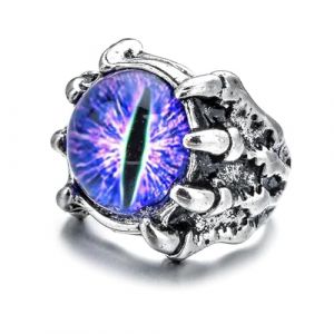 LAOYEFACAI Neutre Bague Réglable en Argent Sterling 925 œil de chat avec Ouverture en Forme de Griffe de Loup Bague de Style Gothique Halloween Personnalité avec Bijoux Cadeaux haut de Gamme (Violet) (chaozhouwanshishun, neuf)