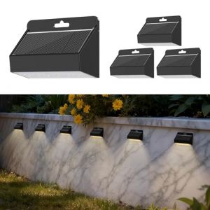 Smiling Shark Lampe Solaire Exterieur, 4 Pièces LED Applique Murale Exterieur Solaire IP65 Étanche Lumières de Clôture Solaires pour Jardin Clôture Escaliers Marches Cour Terrasse, Blanc Chaud (smilingsharkuk, neuf)