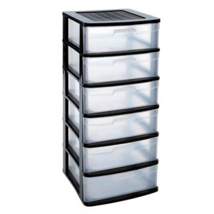 Acan Tradineur - Commode de rangement Sena, 6 tiroirs opaques, plastique, tour de rangement multi-usages, maison, 96,5 x 40 x 39 cm, noir (TRADINEUR, neuf)