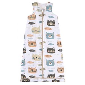 Chilsuessy Gigoteuse Bébé Fille Garçon Hiver Pyjama, Tog 2.5 Coton Turbulette Gigoteuse Longueur Ajustable, Chat et poisson, 110cm/Taille Bébé 100-120cm (Chilsuessy, neuf)