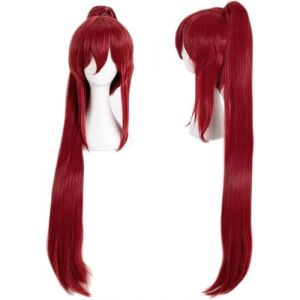 Anime Erza Scarlet Cosplay perruque pour Fairy Tail, longue queue de cheval perruque rouge avec bouchon de perruque gratuit, pour Halloween Costume Party, Anime Show, Cosplay événement (Ceilldeo, neuf)