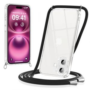 Coiwxmoi Coque pour iPhone 16 Plus avec Cordon 6.7",Collier Réglable Téléphone Étui de Protection Ultra Mince Transparente Silicone Antichoc Anti-Rayures Bumper Lanyard Case pour iPhone 16 Plus,Noir (Ian James Craig, neuf)