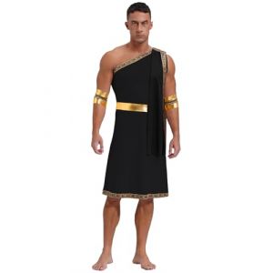 Runhomal Deguisement Dieux Grec Homme Adulte Empereur Romain César Grec Costume de Dieu Grec Grèce Romain Halloween Carnaval Fête B Noir S (Runhomal EU, neuf)