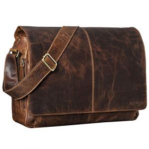 STILORD 'Alex' Sac Messager en Cuir Unisexe Sac &agrave; Bandouli&egrave;re Vintage Besace Sacoche pour Ordinateur Portable de 15,6 Pouces, Couleur:Kansas - Marron (STILORD Cuir, neuf)