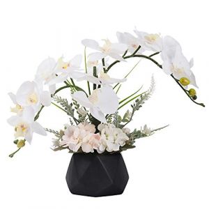 LESING Fleurs d'ochid&eacute;e artificielles avec Vase, Fleurs artificielles en Pot, orchid&eacute;e phalaenopsis pour d&eacute;coration de la Maison (Style 2, Vase Noir) (LESING, neuf)