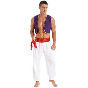 Oyolan Homme Costume Prince Arabe D&eacute;guisement Arabe Roi Pantalon Sarouel et Gilet sans Manches Cosplay Carnaval Halloween F&ecirc;te Tenue E Rouge L (Oyolan EU, neuf)