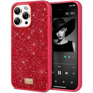 BEZ&reg; Coque pour iPhone 15 Pro Paillette, Coque Compatible avec iPhone 15 Pro Glitter, Series de Etuis avec Bling & Co., &Eacute;tui en Diamant Etincelant et &agrave; Cristal Bling, Rouge &eacute;carlate (TheBlingZ., neuf)