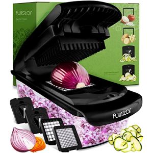 Coupe Legumes Multifonctions - Spiraliseur et Decoupe Legumes Manuel - Coupe Legume Cube Oignon Carotte Concombre Tomates Fruits - Cuisine Accessoires (4-en-1 Noir) (Yellapro Limited, neuf)