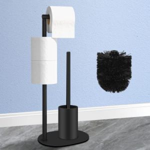 AIQII Porte-papier toilette en acier inoxydable avec brosse de toilette, noir poli, design moderne, 1 rouleau (Catalpa Blume, neuf)