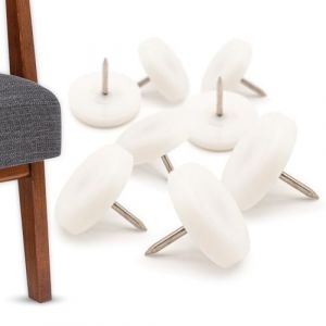K.D.J. Brand Patins de Meubles en Plastique avec Clou Rond, 8 pi&egrave;ces en Blanc, 20 mm &Oslash;, 5 mm d'&eacute;paisseur, Patins de chaises avec Clou, Patins en Plastique pour chaises de Jardin - Made in Germany (The Felt Store Europe, neuf)