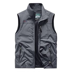 Oralidera Gilet de Pêche Homme Veste Gilet Multipoches Manteau Sans Manche Séchage Rapide Gilet de Chasse Reporter Photographe Randonnée Gilet de Plein air, Gris, S (Oralidera, neuf)
