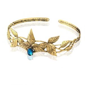 Diad&egrave;me de princesse elfe, bijoux de t&ecirc;te for femmes, 1 pi&egrave;ce, coiffe de f&eacute;e, bandeau, couronne de cristal &agrave; feuilles dor&eacute;es, r&eacute;glable, accessoire de d&eacute;guisement for Halloween et Cosplay(Gold Blue) (HLQLHSGZ, neuf)