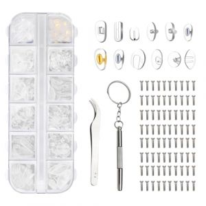 VOSSOT 60 paires Coussinet de Nez Lunettes en Silicone, avec Micro Tournevis, Pincette et Vis, Kit de R&eacute;paration, Plaquettes de Nez Lunettes Antid&eacute;rapants pour Solaires (kaitianhongdianzi, neuf)