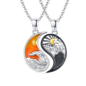 JFASHOP Yin Yang Collier en argent sterling 925 Couple Taichi BFF Chaîne Montagne Soleil Pendentif Bracelet Bracelet Bijoux Cadeaux pour Femmes Hommes Couple (xinyukeji-eu, neuf)