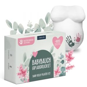 Amari ® Kit d'empreintes de plâtre pour ventre de bébé - Cadeau pour future mère, plâtre pour l'empreinte abdominale - Souvenirs de grossesse (Protavis GmbH, neuf)