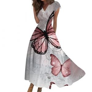 Robe Femme Chic Et Elegant, Robe Ceremonie Femme Vetement Ete De Plage Tunique Longue Boheme Robe Femme Chic Et Elegant Mariage Été Chinoise Mi-Longue Cérémonie Longue (5-Rose,L) (MICKURY, neuf)