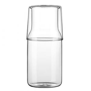 Ensemble de carafe &agrave; eau de chevet avec gobelet en verre pour chambre &agrave; coucher, table de nuit, bouteille en verre pour bain de bouche, bouteille d'eau froide avec tasse, 500 ml (transparent) (AOMIERR, neuf)